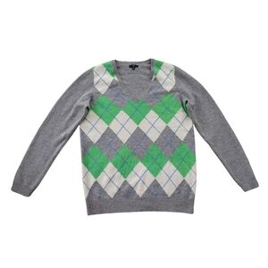 GAP Gray and Green Argyle V-Neck Sweater XL Tall